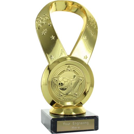 Football Medallion Trophy on Marble Base Gold 18cm (7")