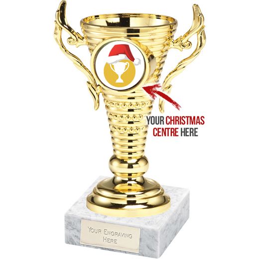 Gold Christmas Trophy Cup on White Marble Base 12.5cm (5")