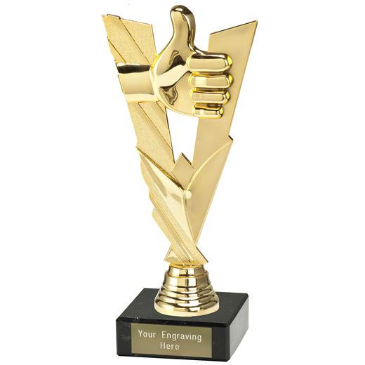 Valour Thumbs Up Trophy on Marble Base Gold 21cm (8.25")