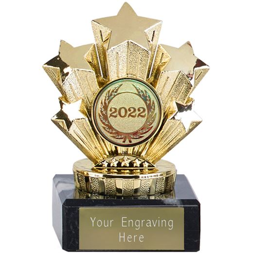 2022 Multi Award Gold Star Trophy On Marble Base 9.5cm (3.75")