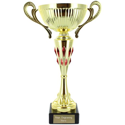 Diamond Patterned Trophy Cup with Handles Red & Gold 30cm (11.75")