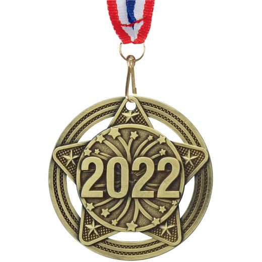 2022 Medal by Infinity Stars Antique Gold with Medal Ribbon 50mm (2")