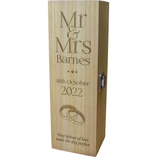 Personalised Wooden Wine Box with Hinged Lid - Wedding Mr & Mrs 35cm (13.75")