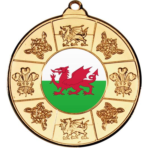 Welsh Patterned Medal Gold 50mm (2")