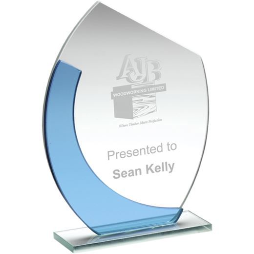 Blue & Clear Glass Oval Plaque Award 14cm (5.5")