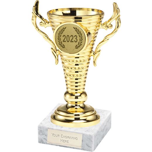 Gold 2023 Trophy Cup on White Marble Base 12.5cm (5")