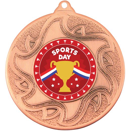 Sports Day Bronze Sunburst Star Patterned Medal 50mm (2")