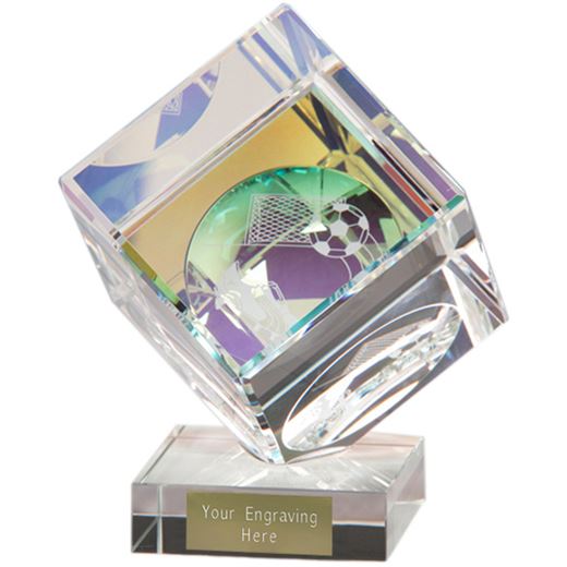 Crystal Cube Football Glass Award 10.5cm (4")
