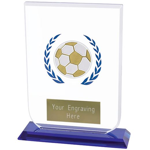 Football Gladiator Glass Award Blue & Clear 14cm (5.5")