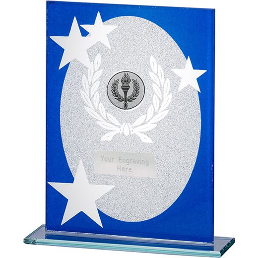 Oval Star Glitter Glass Plaque Award Blue & Silver 18.5cm (7.25")