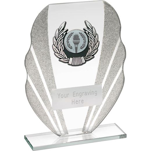 Jade Glass Plaque Award With Silver Glitter Detail & Laurel Wreath Centre 20.5cm (8")
