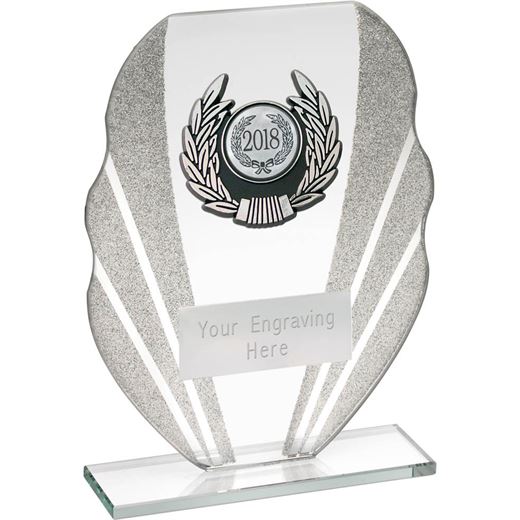 Jade Glass Plaque Award With Silver Glitter Detail & Laurel Wreath Centre 16.5cm (6.5")