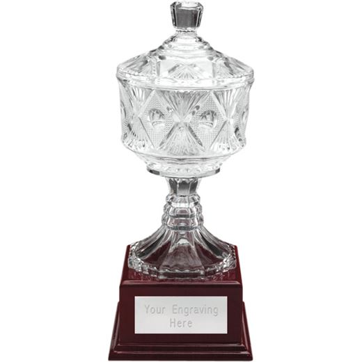 Clear Cut Glass Trophy Cup on Large Wooden Base 33.5cm (13.25")