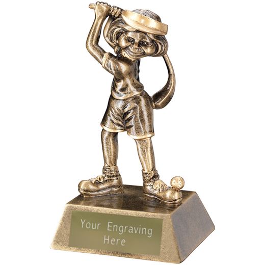 Antique Gold Female Comic Golf Figure Trophy 14cm (5.5")