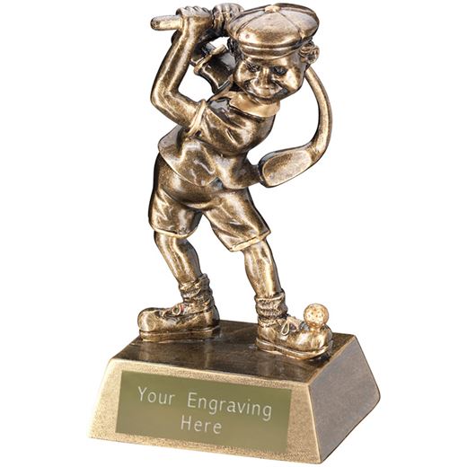 Antique Gold Male Comic Golf Figure Trophy 14cm (5.5")