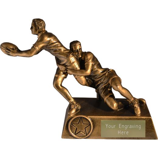 Gold Resin Male Action Rugby Player Tackle Trophy 14.5cm (5.75")