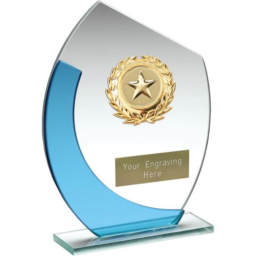 Blue & Silver Curved Glass Plaque Award With Gold Detail 15cm (6")