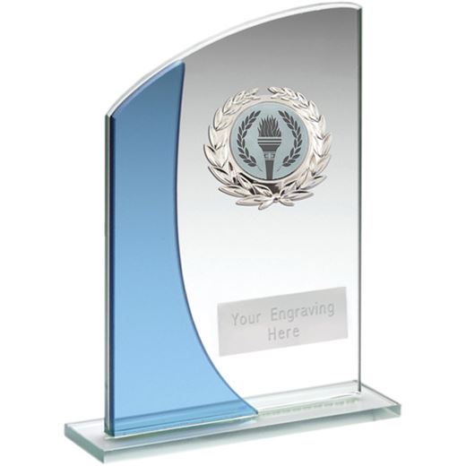 Blue Curved Top Silver Trimmed Glass Award 18cm (7")