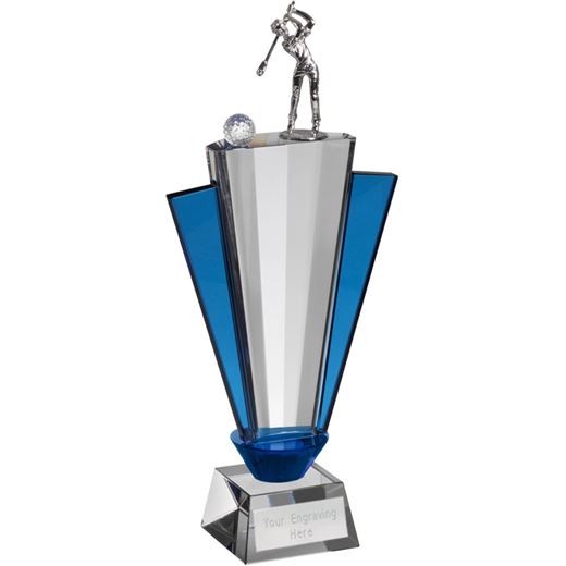 Clear & Blue Crystal Fan Golf Award 28.5cm (11.25")