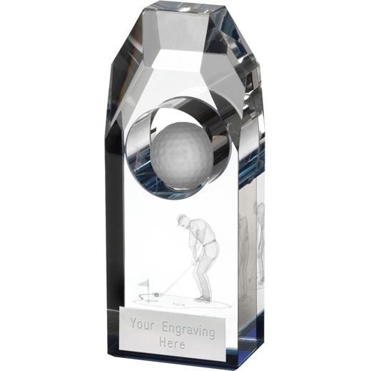 Clear & Blue Crystal Golf Plinth Award 16cm (6.25")