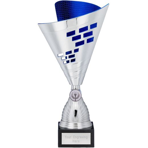 Cone Trophy Cup Multi Award Silver & Blue 28.5cm (11.25")
