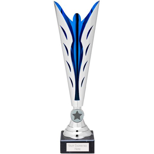 Silver & Blue Achievement Trophy Cup 35cm (13.75")