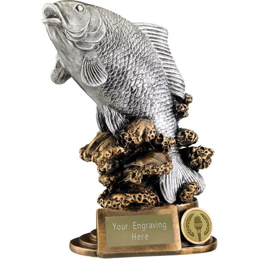 Antique Silver Resin Fishing Trophy on Gold Base 23cm (9")