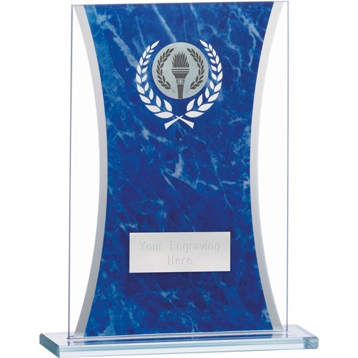 Marbled Blue & Clear Rectangle Glass Award 16.5cm (6.5")