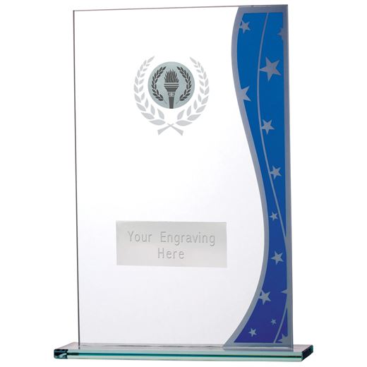 Multi Star Wave Rectangle Glass Plaque Award Silver & Blue 20.5cm (8")
