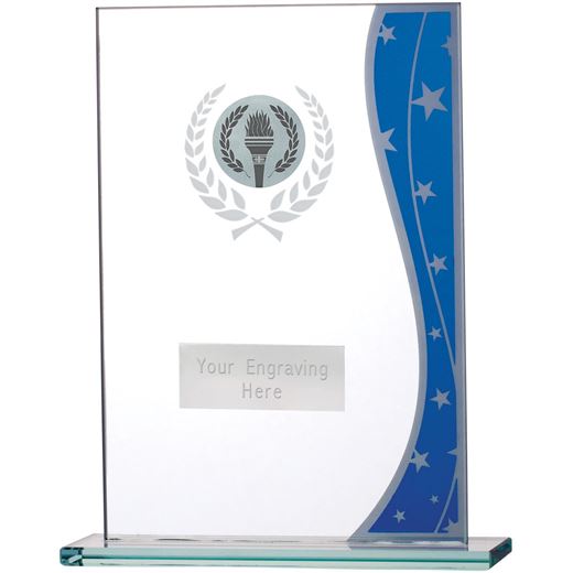 Multi Star Wave Rectangle Glass Plaque Award Silver & Blue 16.5cm (6.5")