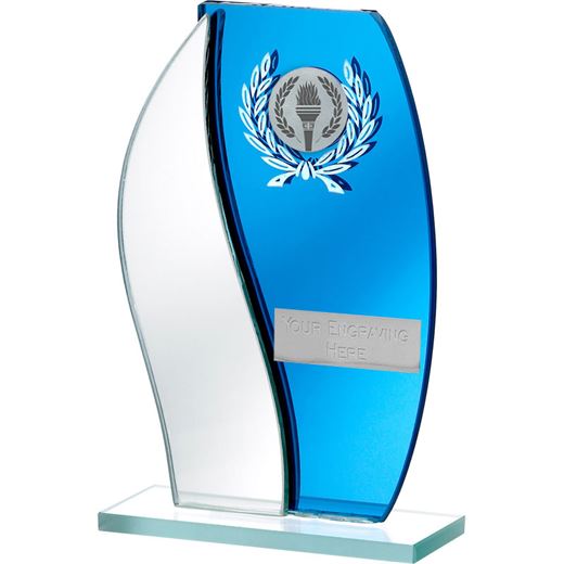 Blue Mirror Flame Shaped Glass Award 16.5cm (6.5")