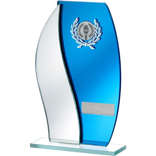 Blue Mirror Flame Shaped Glass Award 20.5cm (8")