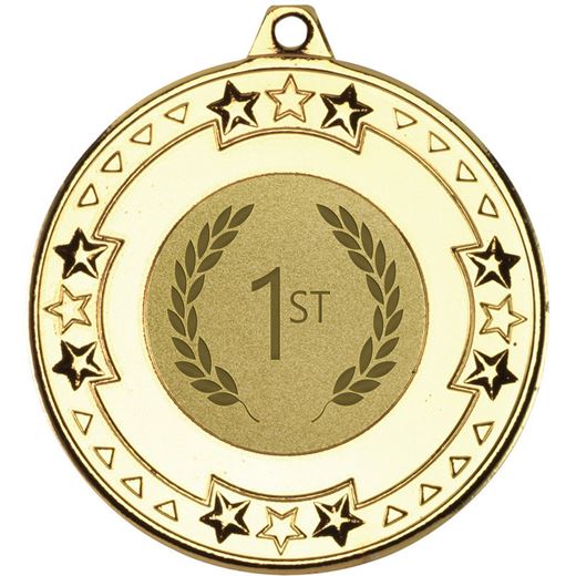 Gold Star & Pattern Medal with 1" Centre Disc 50mm (2")
