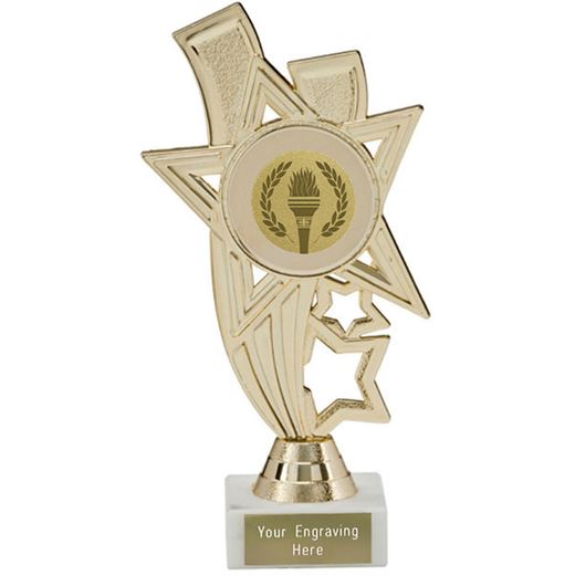 Gold Star Riser Trophy on White Marble Base 16cm (6.25")