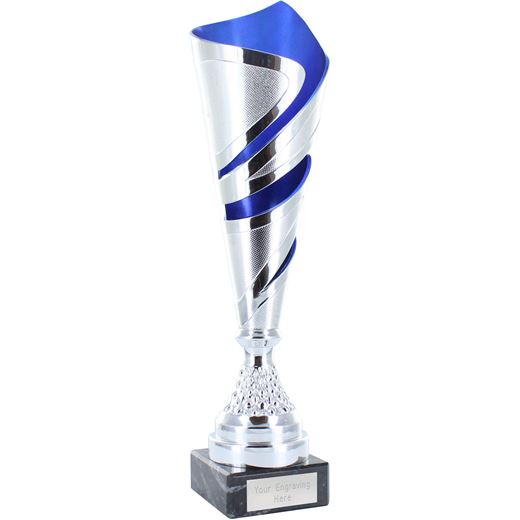 Silver & Blue Spiral Trophy Cup On Marble Base 36cm (14.25")