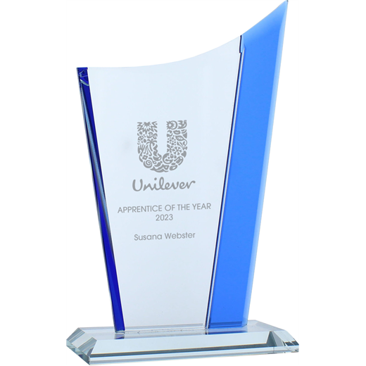 Ascent Crystal Glass Award Clear & Blue 22cm (8.75")