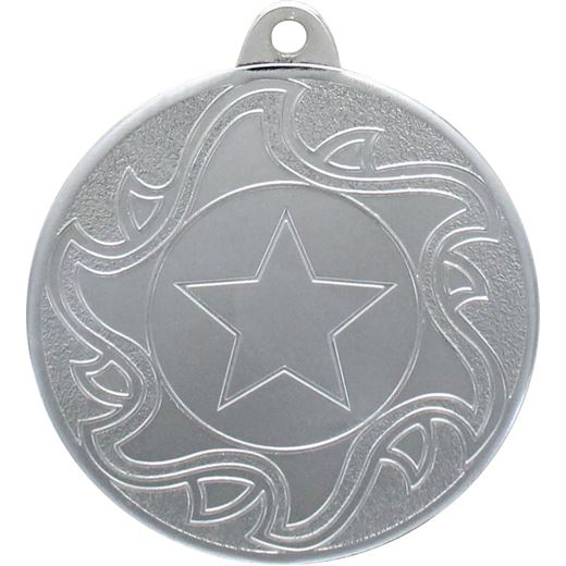 Silver Sunburst Star Patterned Medal 50mm (2")