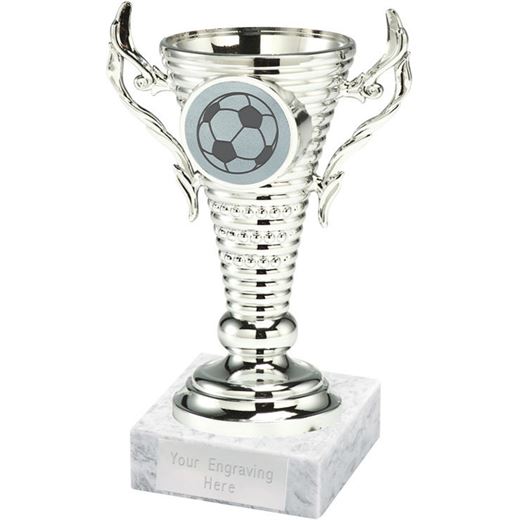 Football Trophy Cup on White Marble Base Silver 12.5cm (5")