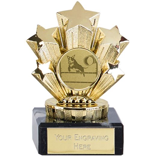 Gold Star Dog Agility Trophy On Marble Base 9.5cm (3.75")