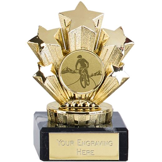 Gold Star Mountain Biking Trophy On Marble Base 9.5cm (3.75")