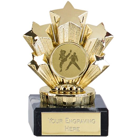 Gold Star Taekwondo Trophy On Marble Base 9.5cm (3.75")