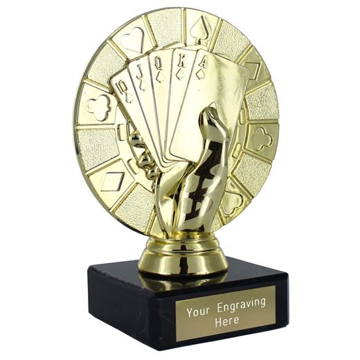 Gold Poker Cards Trophy on a Marble Base 11.5cm (4.5")