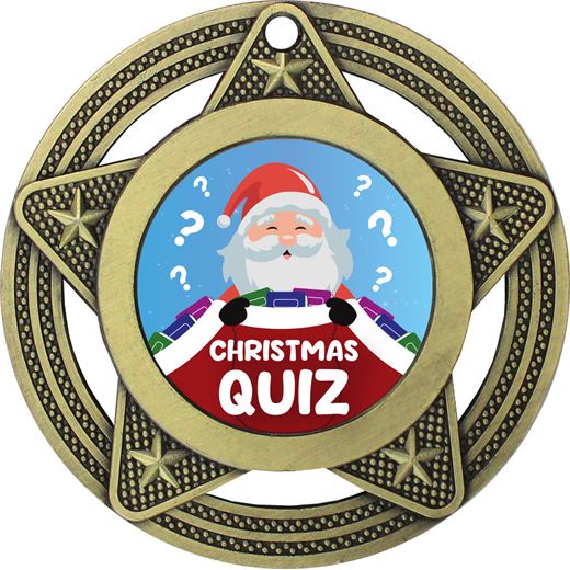 Christmas Quiz Medal by Infinity Stars Antique Gold 50mm (2")