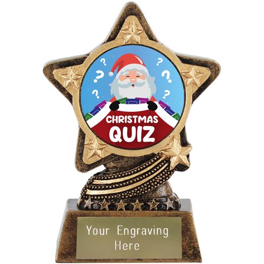 Christmas Quiz Trophy By Infinity Stars Antique Gold 10cm (4")