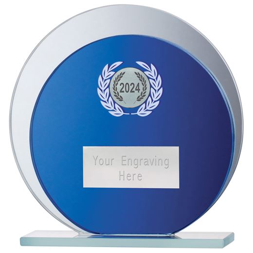 2024 Glass Award Round Blue Mirrored Plaque 15cm (6")