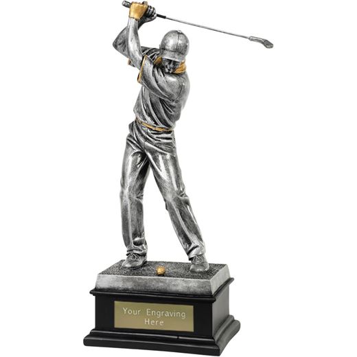 Antique Silver Resin Golfer In Action Trophy 36cm (14.25")