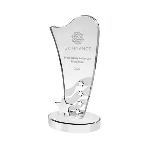 Curved Optical Crystal Award with Silver Metal Star 25.5cm (10")
