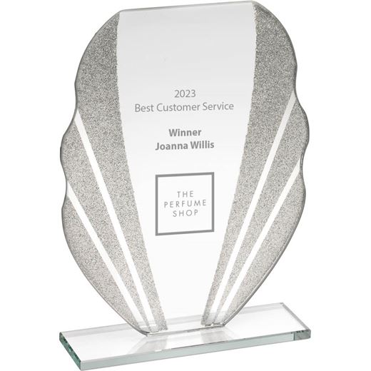 Jade Glass Plaque Award With Silver Glitter Detail & Curved Edges 20.5cm (8")