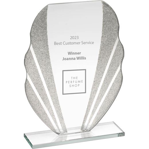Jade Glass Plaque Award With Silver Glitter Detail & Curved Edges 18.5cm (7.25")