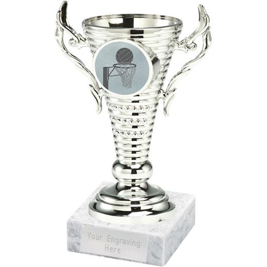 Netball Trophy Cup on White Marble Base Silver 12.5cm (5")